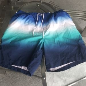 Roundtree and Yorke blue teal ombre swim trunk xl